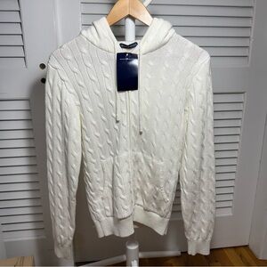 Brandy Melville White Zip-Up Cable Knit Sweater